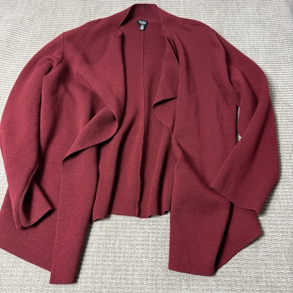 Eileen Fisher Sweaters - Eileen Fisher Wool Textured Burgundy Waterfall Front Open Cardigan 2XL